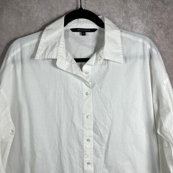 Walter Baker Shirt Womens Small White Button Up Long Sleeves Hi-Low Hem Casual - Picture 2 of 9